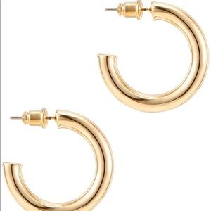 14K Gold Colored Lightweight Chunky Open Hoops | Gold Hoop Earrings